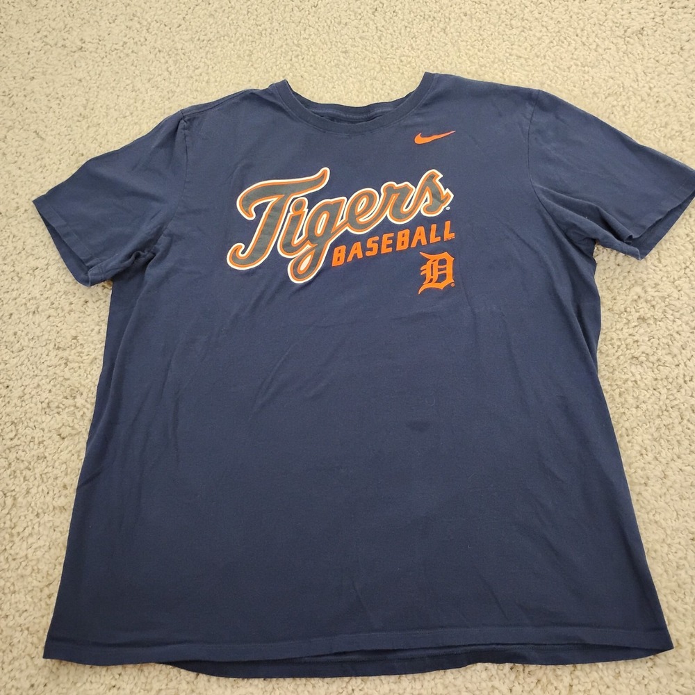 Detroit Tigers Shirt Mens Extra Large Blue Nike Baseball Lightweight Crew A2*